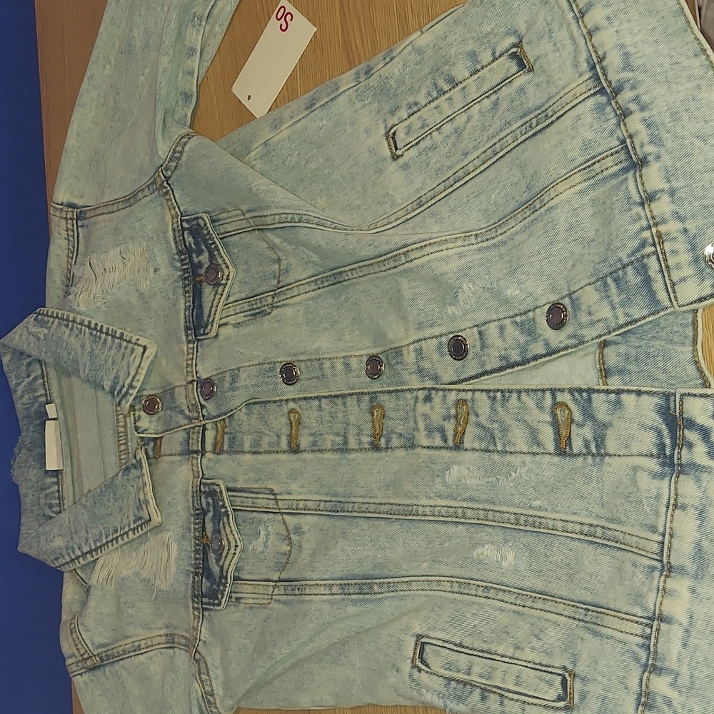 Blue Women's Denim Jacket with Rips